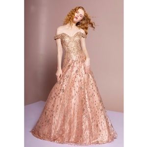 Mesh Glitter Beaded Sweetheart Long Dress